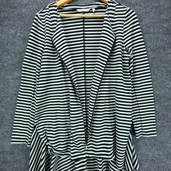 Soft Surroundings Tunic Top Womens Medium Black Striped Knit Zip Front Flowy - Picture 5 of 16
